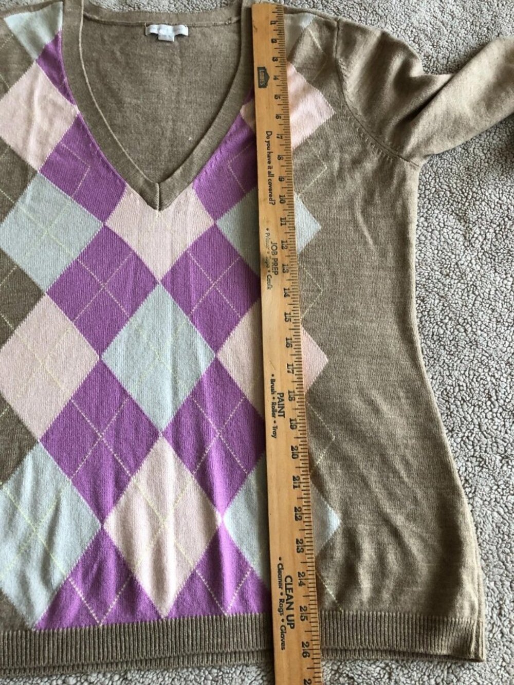 New York & Company Women's Beige V-Neck Pullover Long Sleeve Argyle Size XL - Picture 10 of 12